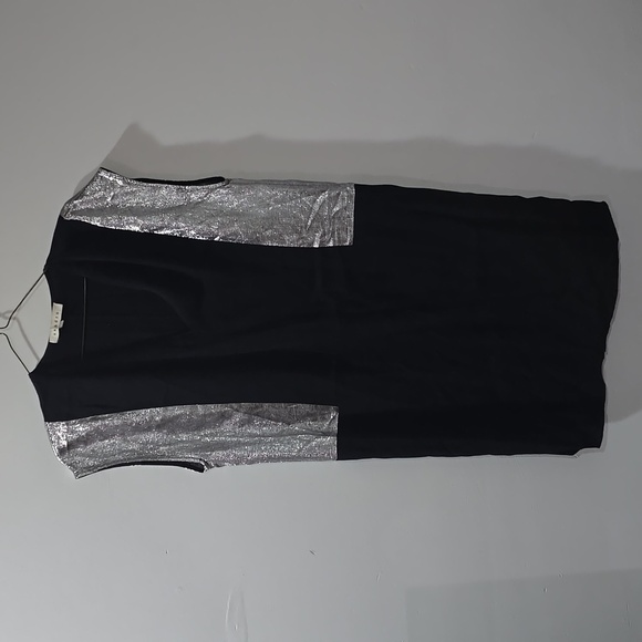 Sandro Romance Black Dress Shift Silver Metallic Sleeveless Mini - Picture 3 of 10